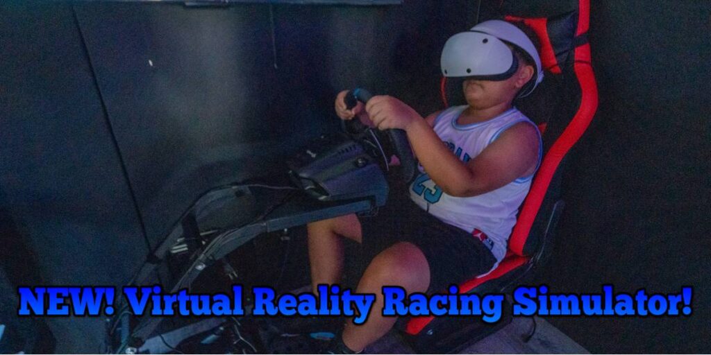 Virtual reality racing simulator at New Jersey video game party